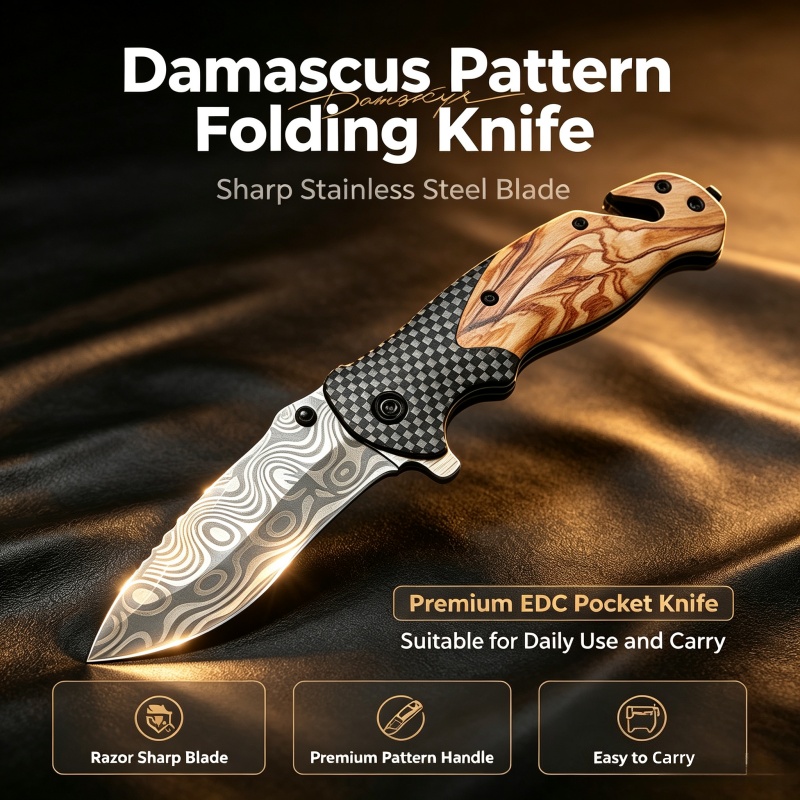 Couteau pliant à motif Damas,  - Edc Daily Carry avis et prix